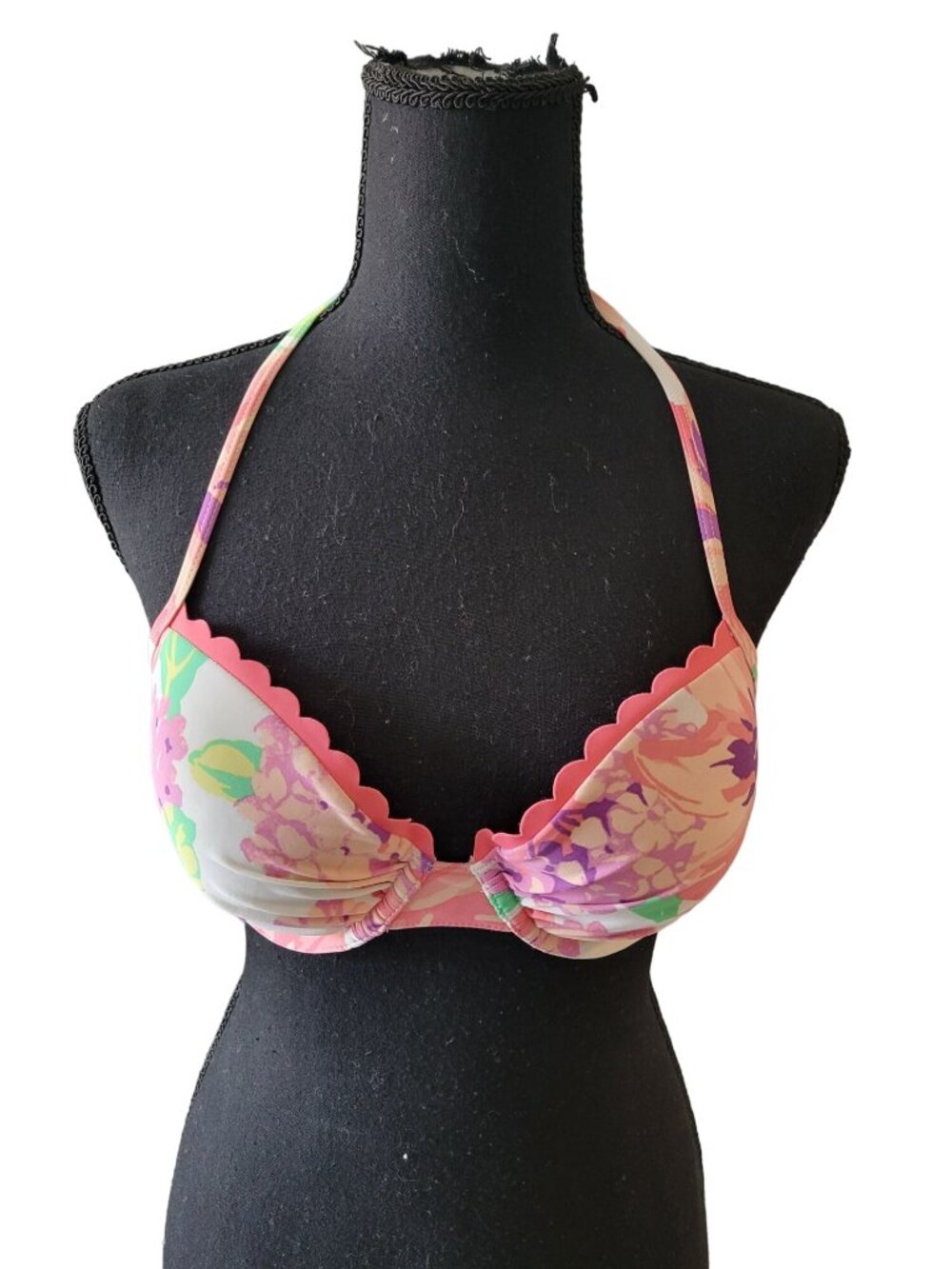 Aerie Colorful Floral Ruffle Swim Suit Bikini Top Size 34C Beach Vacation Pool - Picture 2 of 10